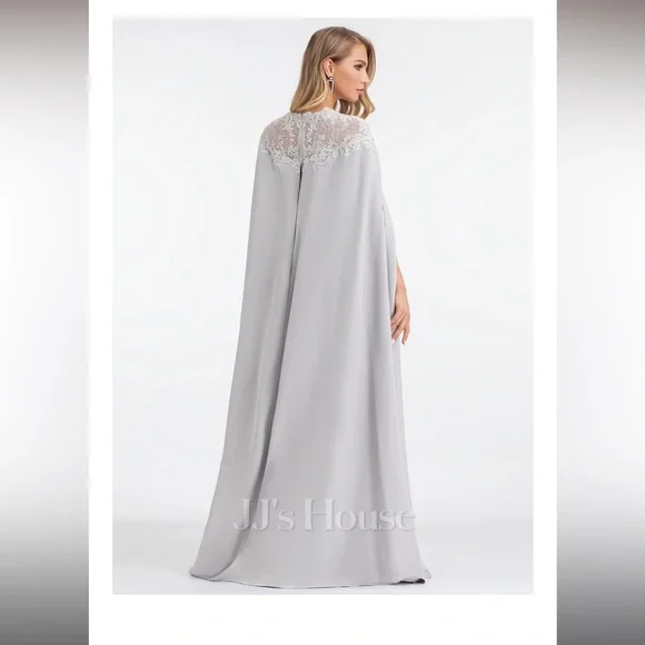 JJs House Elegant Long Sleeve Gray Dress with Cape - Picture 2 of 13